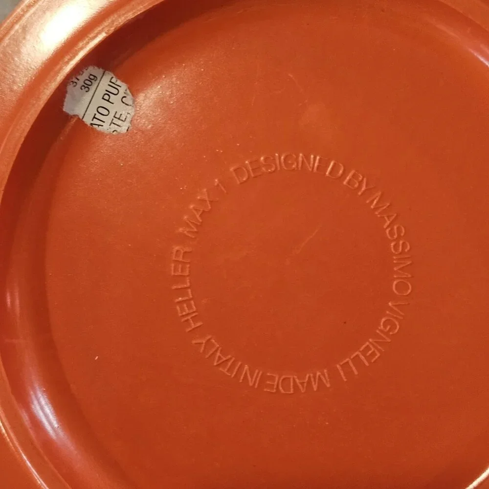 MCM 2 HELLER Bowls Finger Lid Vibrant Orange Massimo Vignelli Melamine 1 Cracked